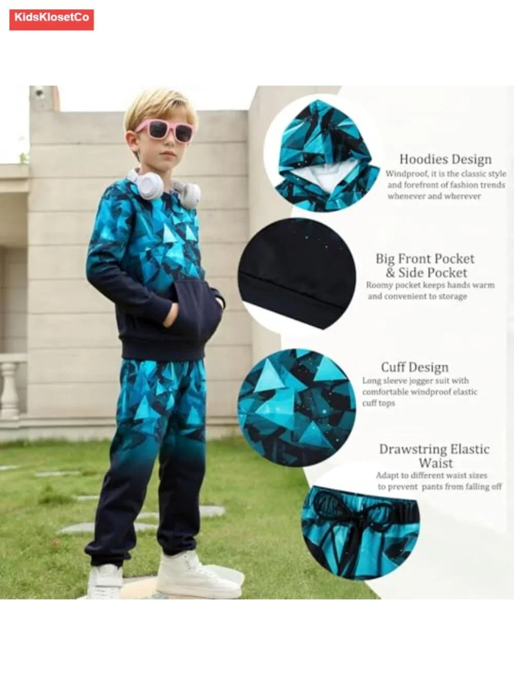 Boys 3D Print Hoodie & Jogger Set 2 Piece Tracksuit Loose Fit Breathable Stretch